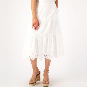 NWT Isaac Mizrahi White Cotton Lawn Skirt Eyelet Lace XS